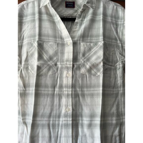 NWOT UNTUCKit Women's Villefranche Plaid Button Up Shirt Cap Sleeve Gray Size 10 - Picture 2 of 10